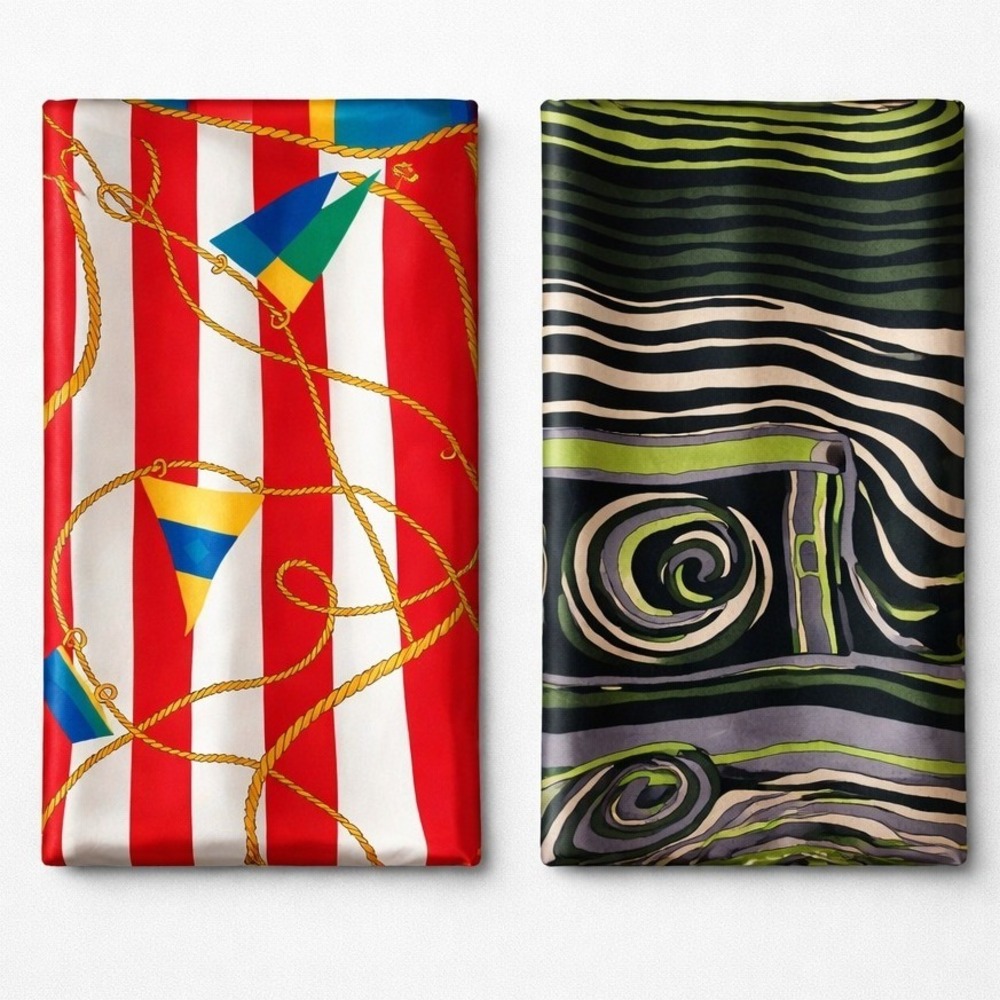 Scarf Set of 2 Women'a Multicolor Nautical & Codello Geometric Square Silk